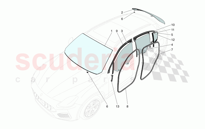 WINDOWS AND WINDOW STRIPS of Maserati Maserati Grecale GT Automatic 2.0 T4 4WD 300HP MHEV