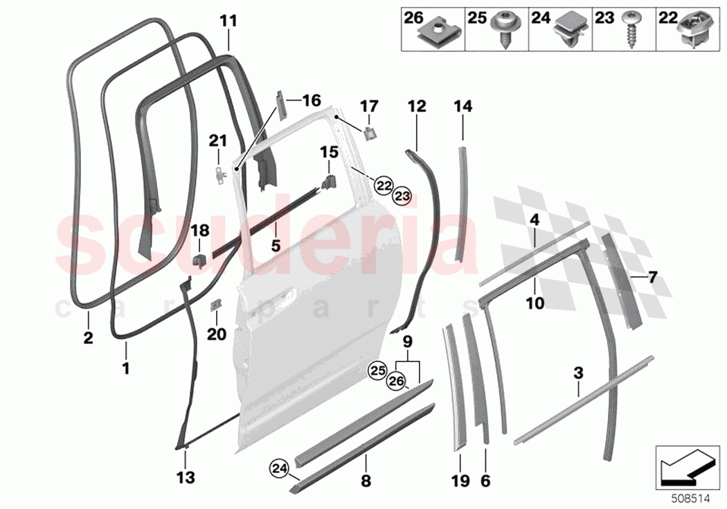 Trims and seals door rear of Rolls Royce Rolls Royce Cullinan RR31(2017-2023)