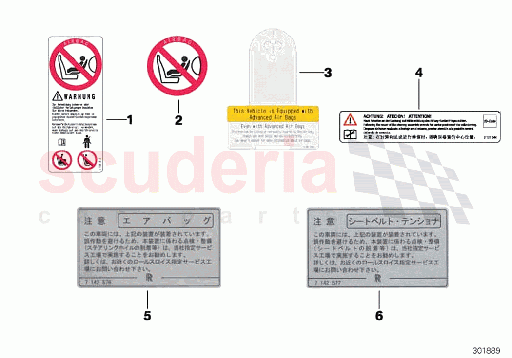 Instruction notice Airbag of Rolls Royce Rolls Royce Ghost RR4(2017-2019)