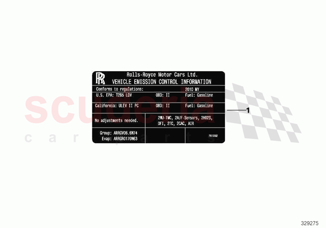 Label Exhaust emission of Rolls Royce Rolls Royce Phantom Extended RR12(2017-2023)